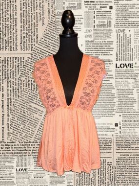Peach Lace-Trim Babydoll Nightie - Women's Intimates